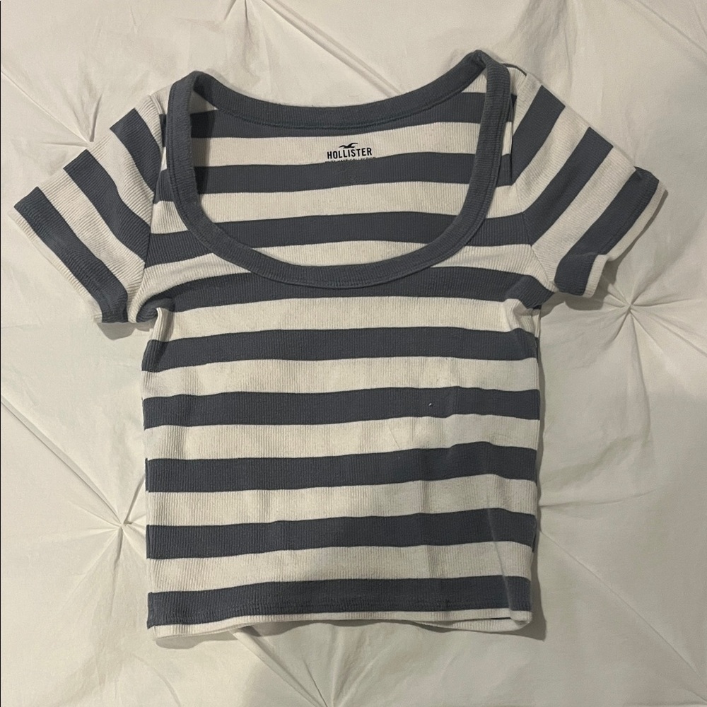 Hollister Navy and White Striped Tee